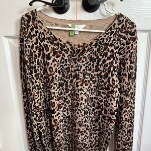 Time and Tru Leopard Print Button Down Shirt - Brown and Black